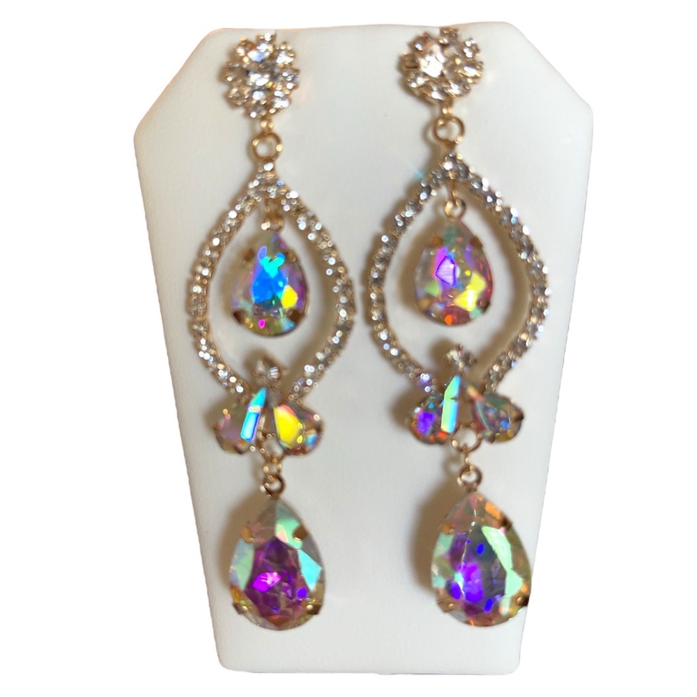 Silver Rhinestone Crystal Dangle Drop Earrings Statement Bridal Prom Earrings